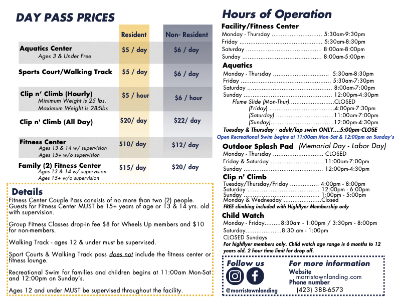 Fall Winter Spring Hours of Operation 26' 27'