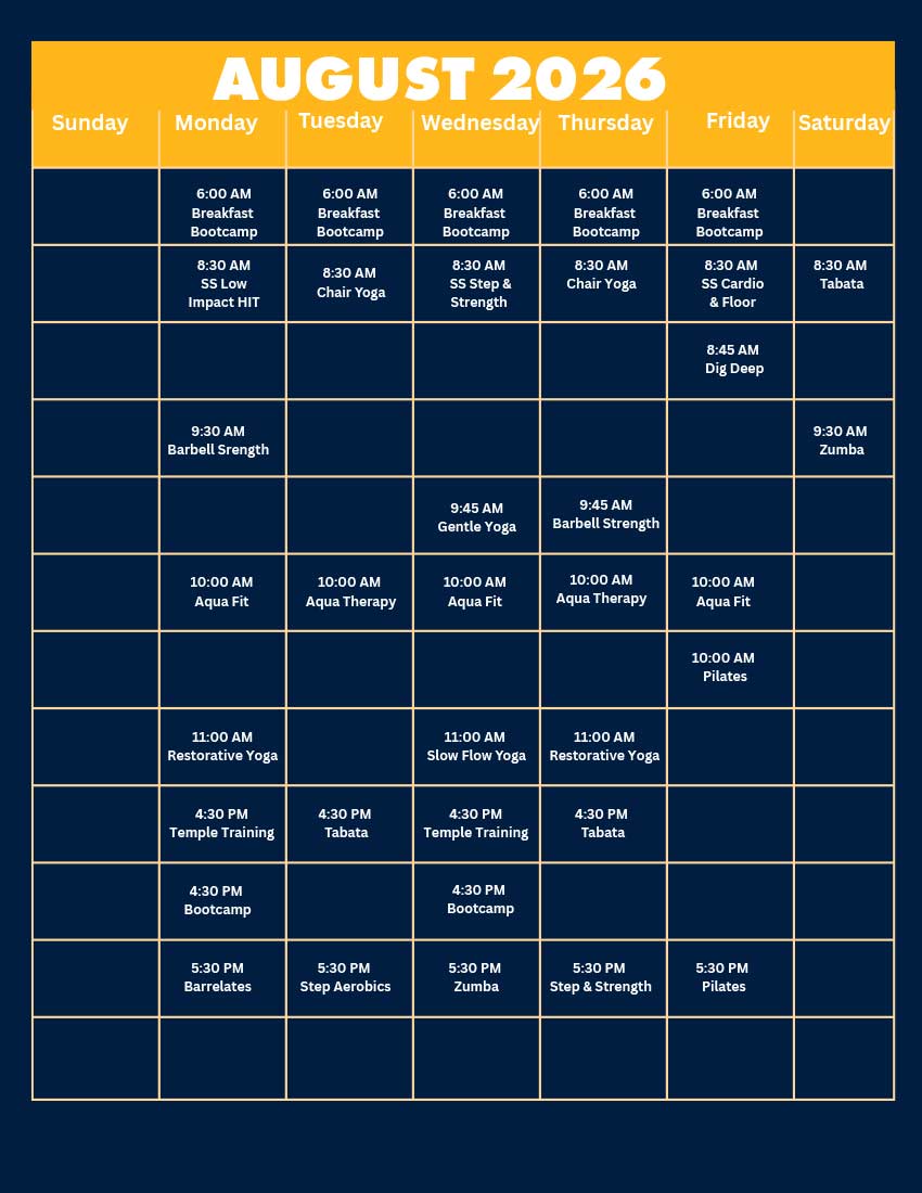 Group Fitness Schedule August 2026